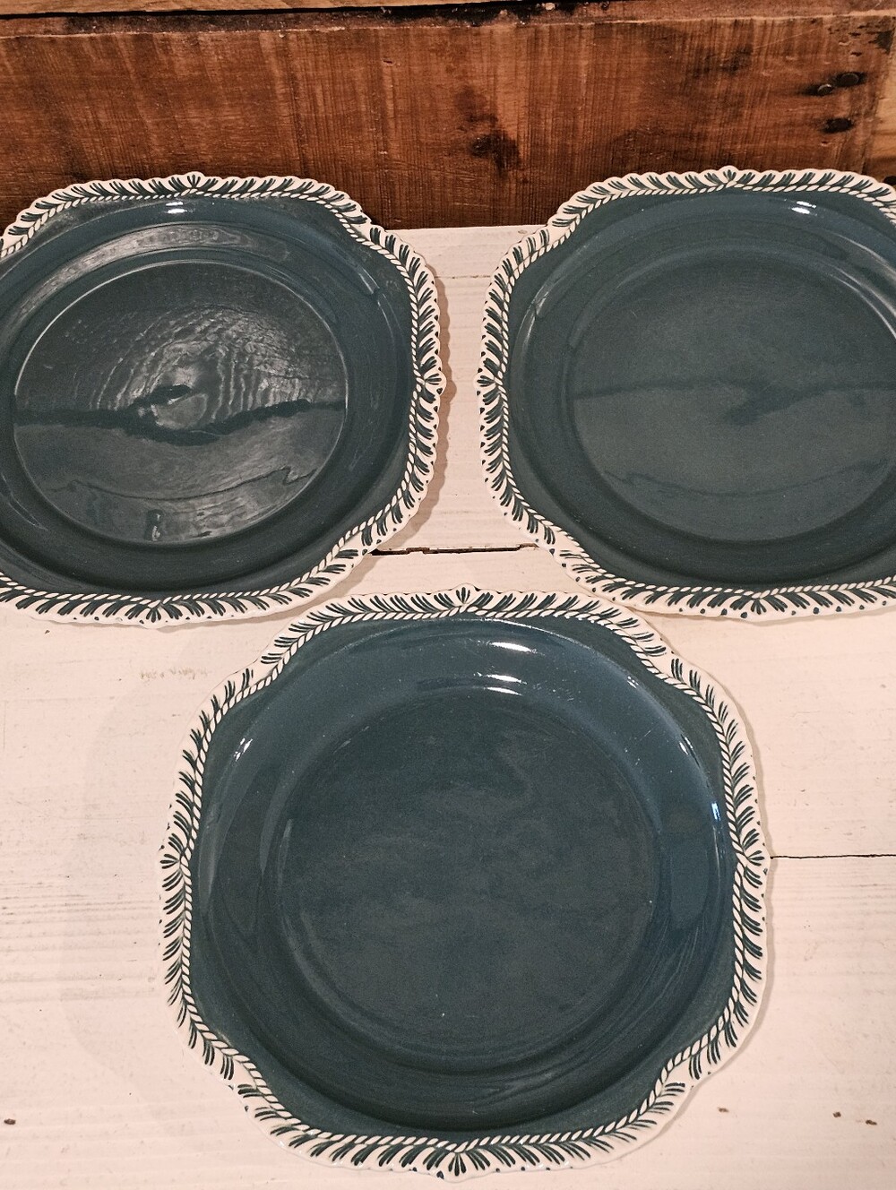 Vtg 50's MCM Harker Pottery Corinthian Green Luncheon/Salad Plates Set Of 3